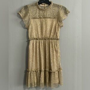 Speechless Gold Metallic Ruffle Hem Mini Dress